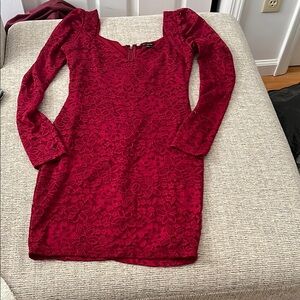 City Studio Red Bodycon Dress Long Puff Sleeves Scoop Neck